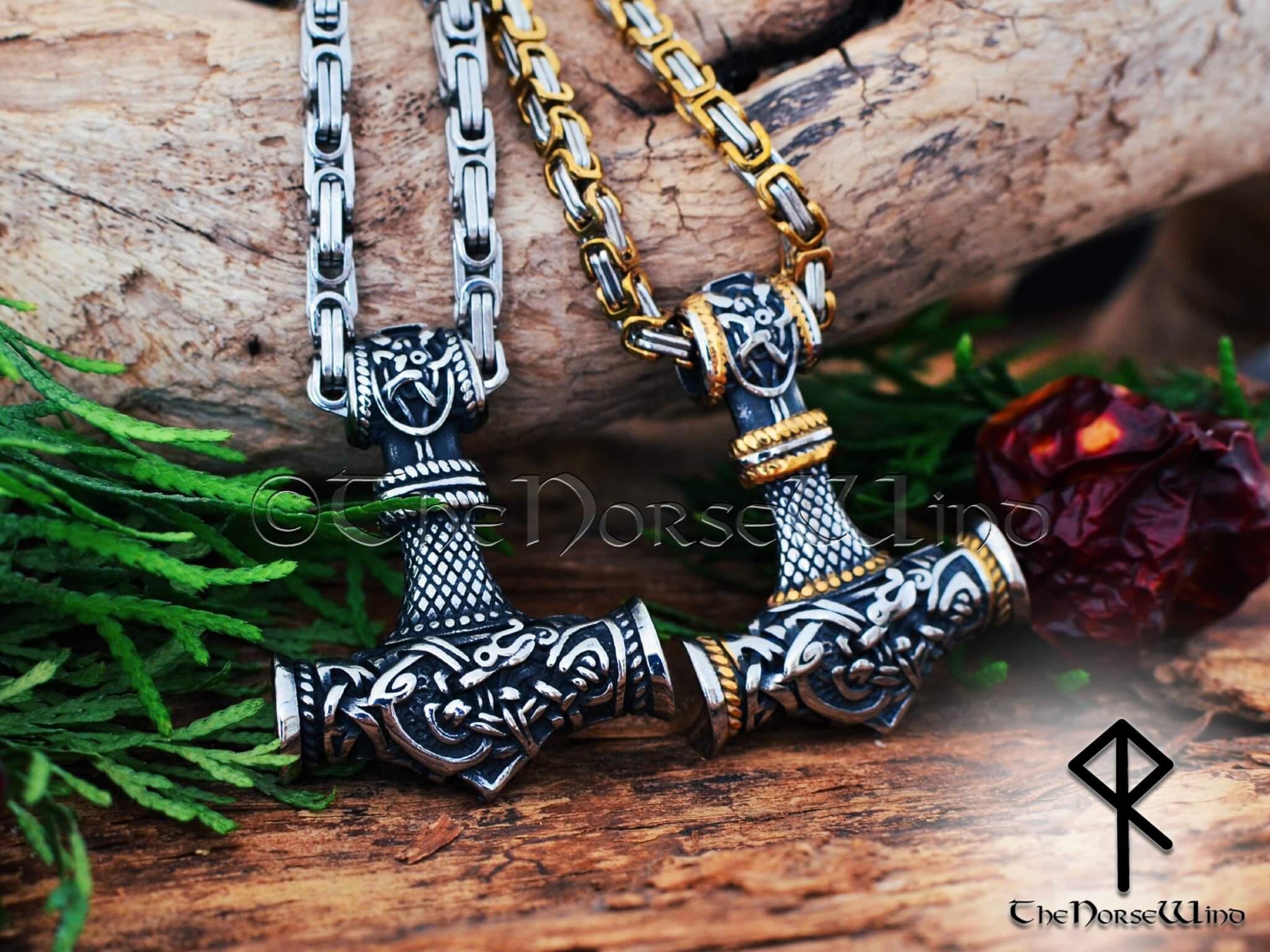 Stainless Steel Viking Gold Dragon Thors Hammer Necklace - The Midgard  Emporium